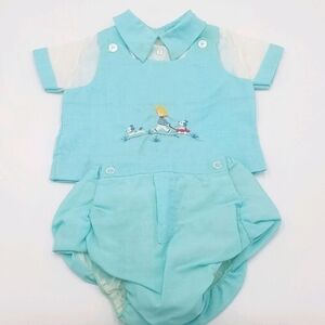 Vintage Handmade Set Boy Dog Shirt Shorts NB